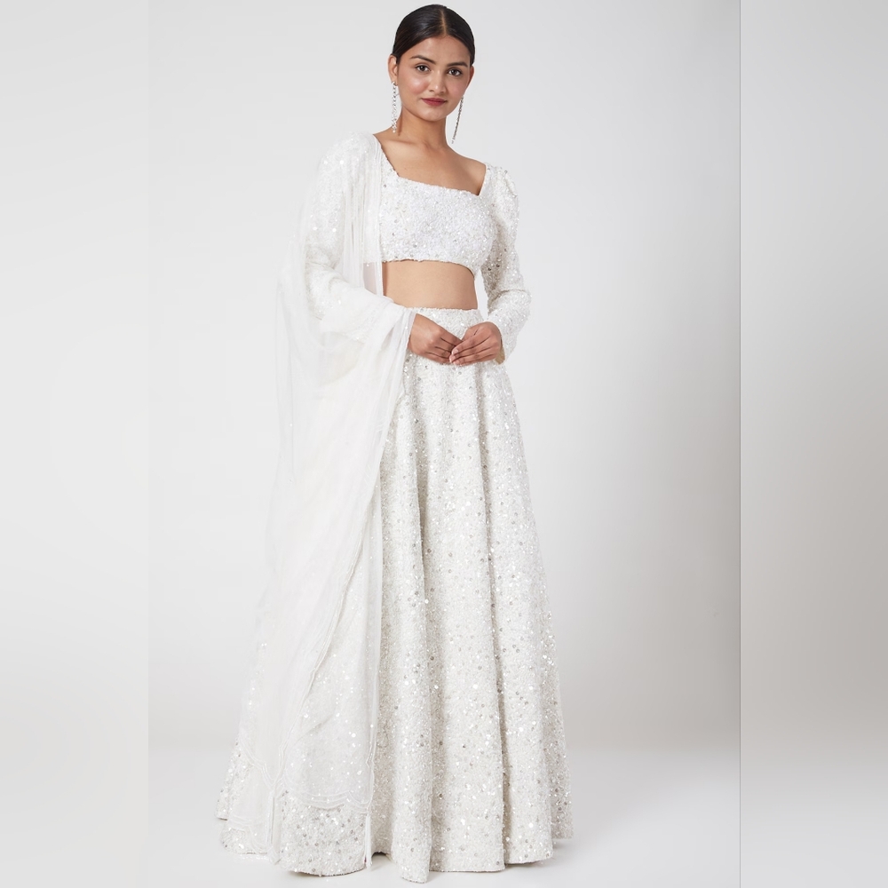 Elegant White Sequin Lehenga Set